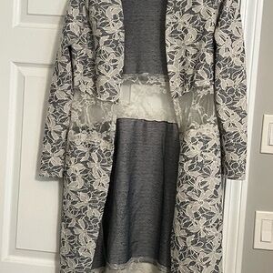 Vocal Gray and White Floral Lace Cardigan